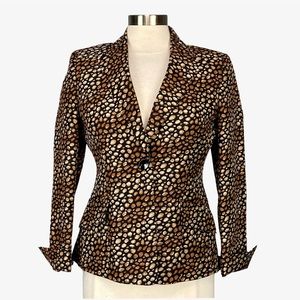 Kasper Womens Silk Animal Print Blazer Jacket Brown Black Single Button size 4